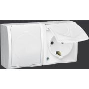 Розетка 2-м ОП Simon15 16А IP54 250В с заземл. с крышкой винт. клеммы бел. Simon 1594433-030